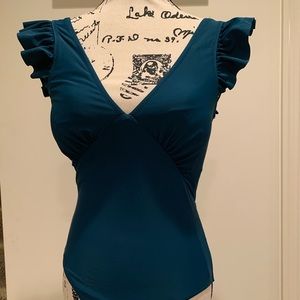 Teal Ruffle Sleeve Swimsuit